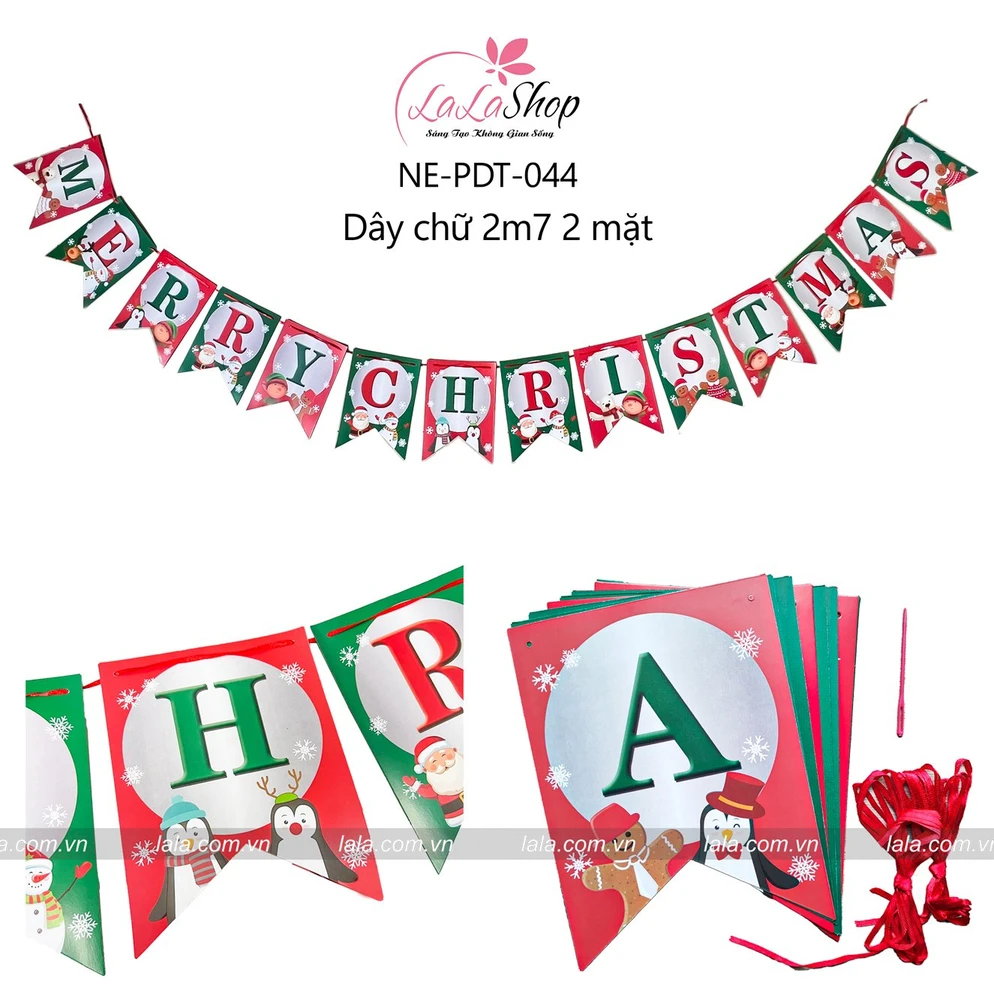 Dây treo cờ merry christmas trang trí giáng sinh 2m7 mẫu 044