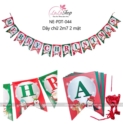 Dây treo cờ merry christmas trang trí giáng sinh 2m7 mẫu 044