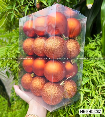 Hộp 24 châu 6cm trang trí cây thông giáng sinh màu cam cháy mẫu 287