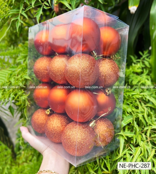 Hộp 24 châu 6cm trang trí cây thông giáng sinh màu cam cháy mẫu 287