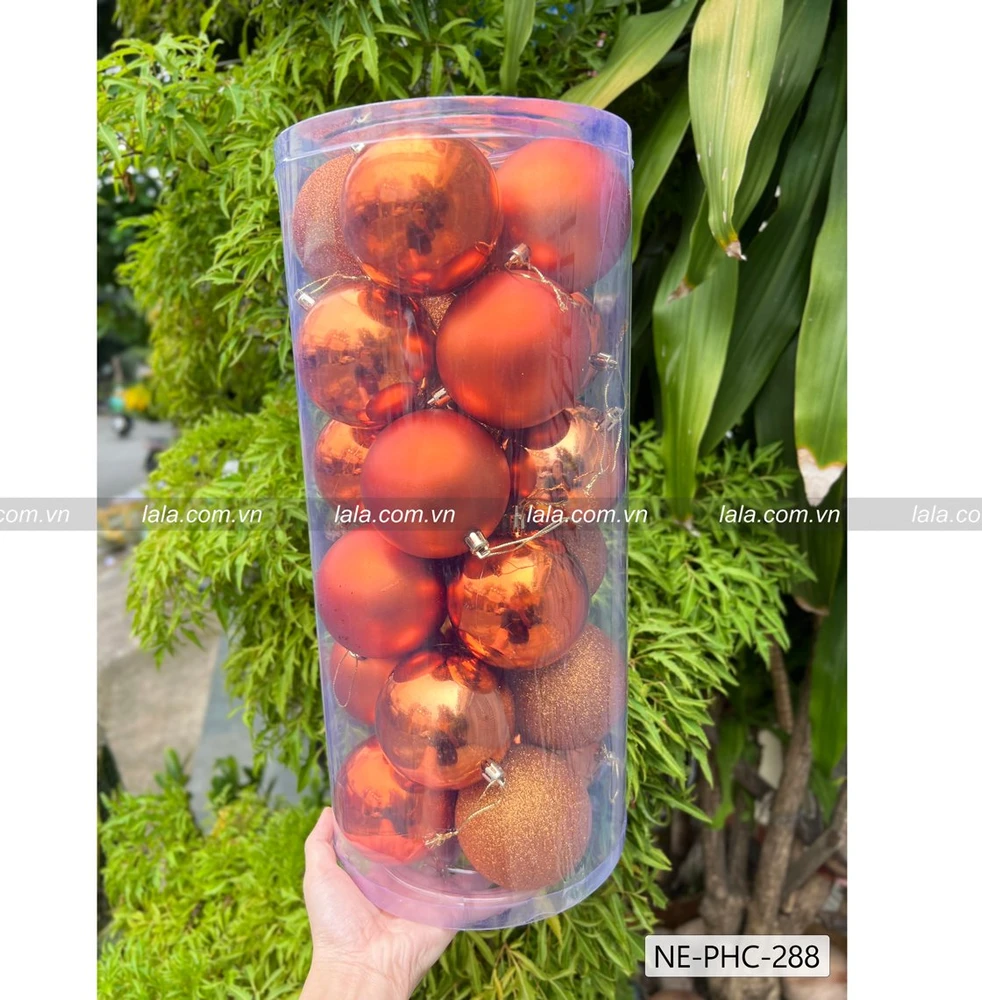 Hộp 24 châu 8cm trang trí cây thông giáng sinh màu cam cháy mẫu 288