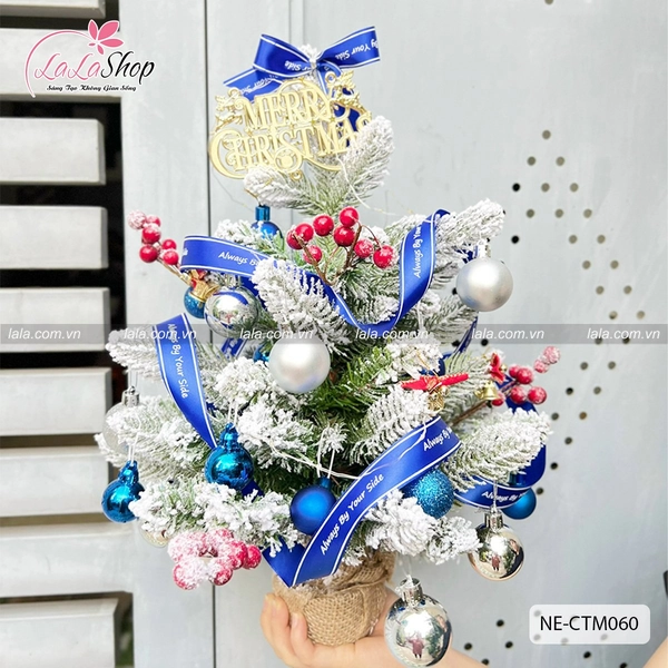 Cây thông mini m5 phủ tuyết 45cm màu xanh full phụ kiện kèm đèn led
