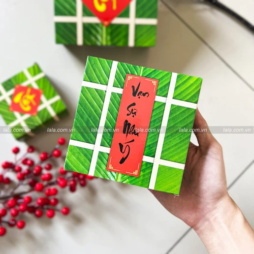 Mô hình bánh chưng chữ thư pháp 2 mặt Tết-Vạn sự như ý trang trí tết