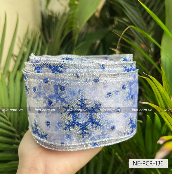 10m ruy băng bông tuyết kim tuyến xanh dương trang trí noel mẫu 136