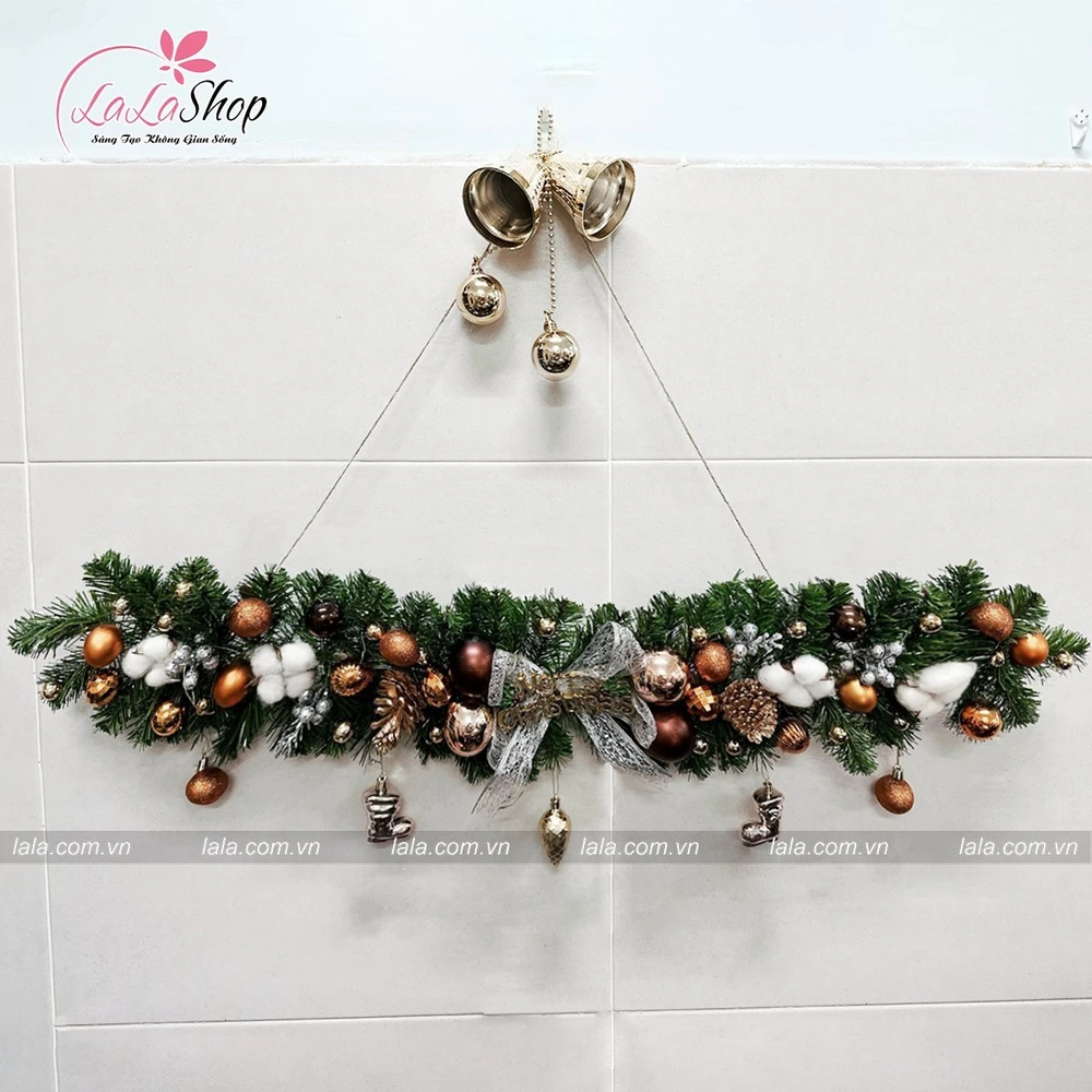 Dây thông 1m full phụ kiện cao cấp treo trang trí noel mẫu 048 - Tặng kèm đèn LED