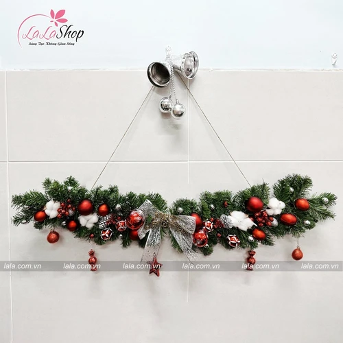 Dây thông 1m full phụ kiện cao cấp treo trang trí noel mẫu 046 - Tặng kèm đèn LED