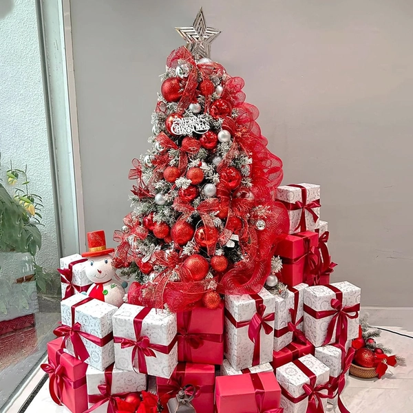 Cây thông noel phủ tuyết A4 cao 2m1 full phụ kiện trang trí giáng sinh mẫu 2