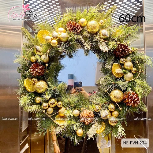 Vòng nguyệt quế Noel 60cm kèm led treo cửa trang trí giáng sinh mẫu 234