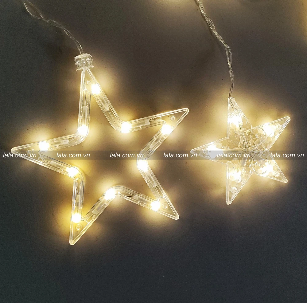 Đồ trang trí noel dây treo đèn led ngôi sao nháy màu vàng 3.5m