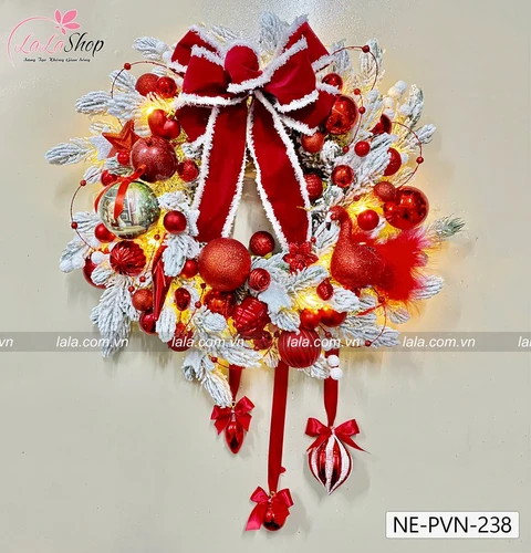 Vòng nguyệt quế Noel 55cm kèm đèn led treo cửa có đèn siêu sáng trang trí giáng sinh mẫu 238