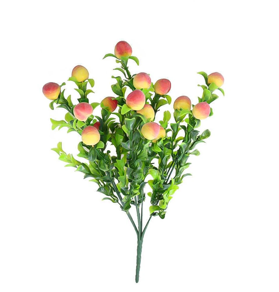Cành quả đào hồng có lá phụ kiện trang trí tiểu cảnh tết mẫu 1370