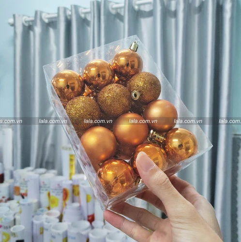 Hộp 24 châu 4cm trang trí cây thông giáng sinh màu cam cháy mẫu 291