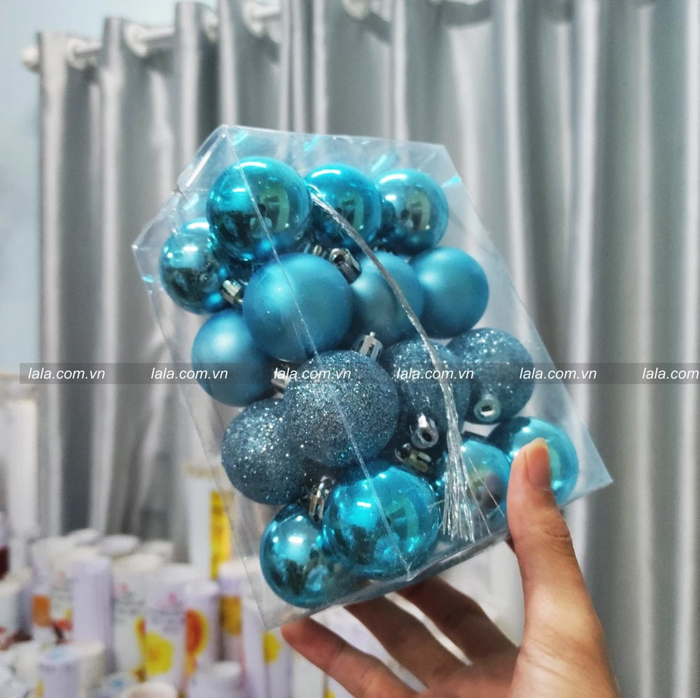 Hộp 24 châu 4cm trang trí cây thông giáng sinh màu xanh ngọc mẫu 287