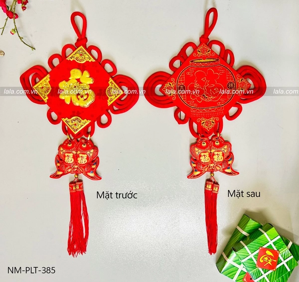 Liễn cá chép nhung đỏ 20cm chữ phúc vàng trang trí tết mẫu 385