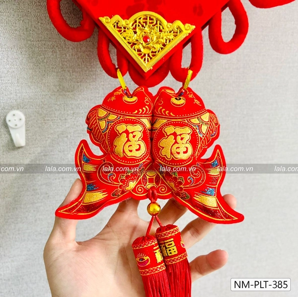 Liễn cá chép nhung đỏ 20cm chữ phúc vàng trang trí tết mẫu 385