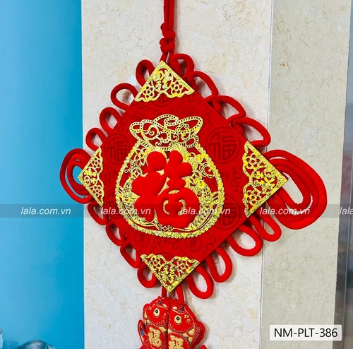 Liễn cá chép nhung đỏ 1m4 chữ phúc vàng lớn trang trí tết mẫu 386