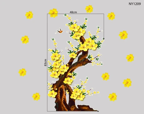 Decal Trang Trí Tết Cây Mai Vàng Phú Quý Mẫu 3