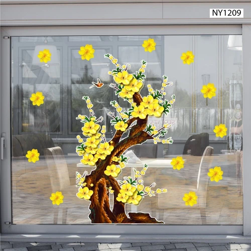 Decal Trang Trí Tết Cây Mai Vàng Phú Quý Mẫu 3