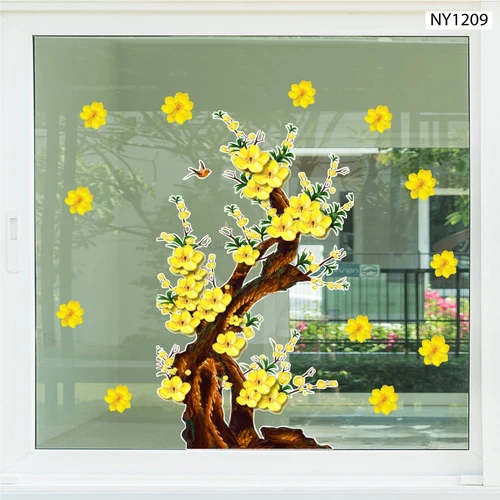Decal Trang Trí Tết Cây Mai Vàng Phú Quý Mẫu 3
