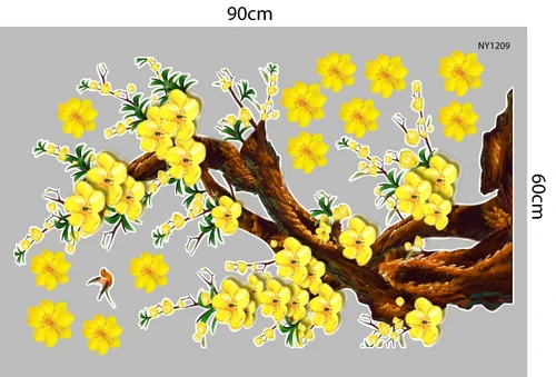 Decal Trang Trí Tết Cây Mai Vàng Phú Quý Mẫu 3