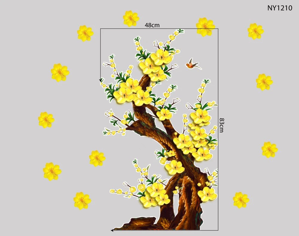 Decal Trang Trí Tết Cây Mai Vàng Phú Quý Mẫu 4