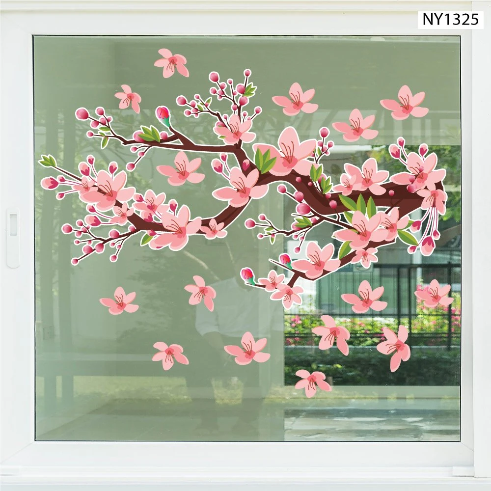 Decal Trang Trí Tết Cành Đảo Hồng Khoe Sắc Đón Xuân Mẫu 2