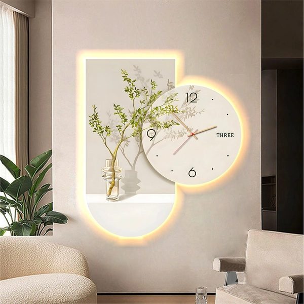 Tranh đèn tráng gương pha lê cao cấp kèm đồng hồ mẫu 269 kèm đồng hồ