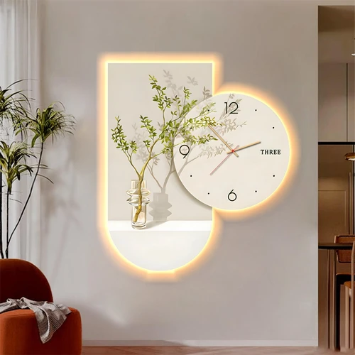 Tranh đèn tráng gương pha lê cao cấp kèm đồng hồ mẫu 269 kèm đồng hồ