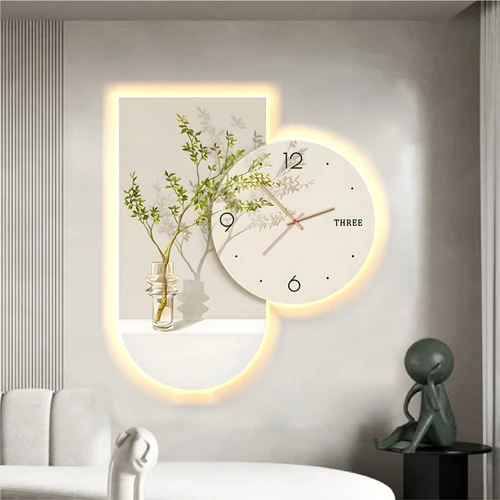 Tranh đèn tráng gương pha lê cao cấp kèm đồng hồ mẫu 269 kèm đồng hồ