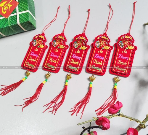 5 dây lộc treo nhung đỏ An khang thịnh vượng kim tuyến trang trí tết mẫu 728