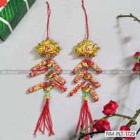 Combo 2 dây lộc treo hoa sen vàng pháo đỏ chữ Phúc lộc trang trí tết mẫu 729