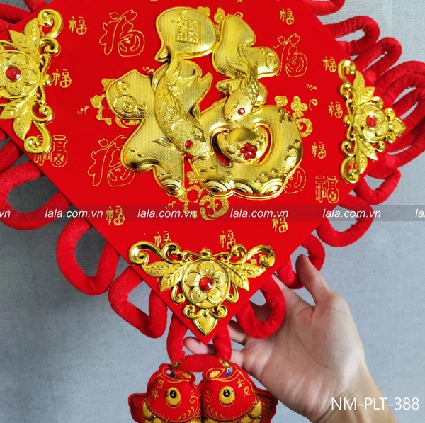 Liễn nhung đỏ cá chép vàng 30cm chữ phúc vàng trang trí tết mẫu 388