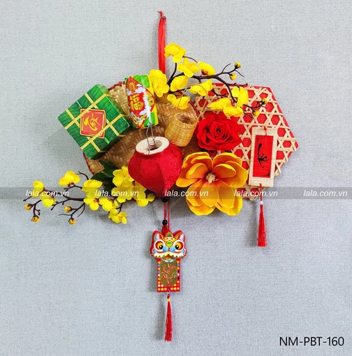 Mẹt bánh chưng mai vàng trang trí tết mẫu 160