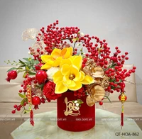 Chậu hoa đào đông đỏ để bàn trang trí tết đón vận tài lộc mẫu 862