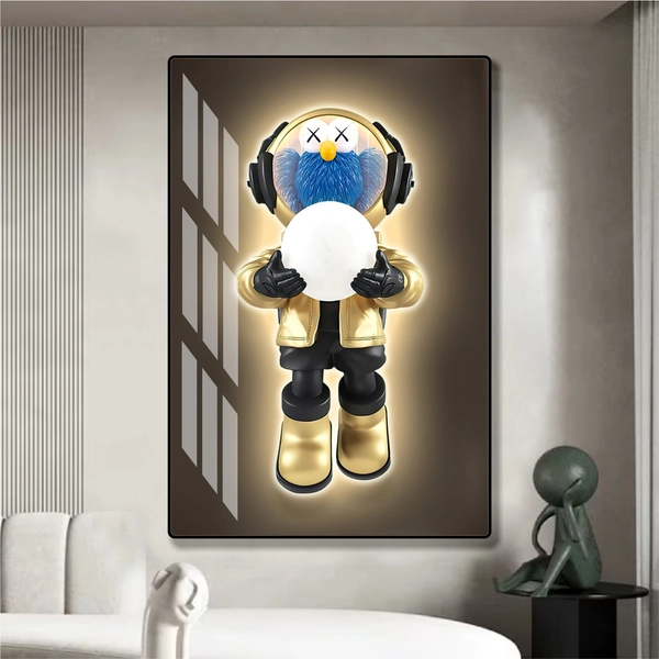 Tranh Treo Tường Gấu Kaws Phi Hành Gia Cầm Mặt Trăng