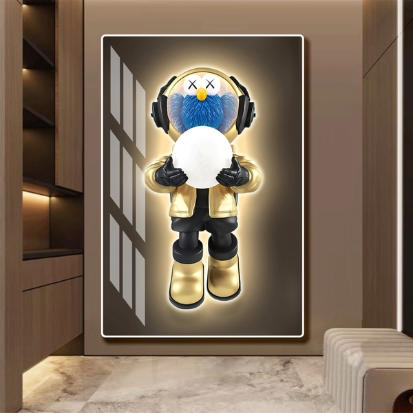 Tranh Treo Tường Gấu Kaws Phi Hành Gia Cầm Mặt Trăng