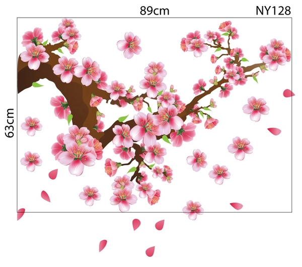 Decal cành đào hồng may mắn đón xuân