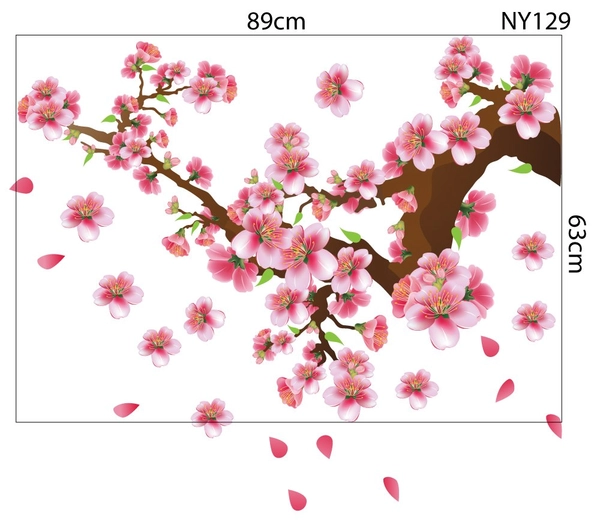 Decal cành đào hồng may mắn đón xuân thịnh vượng