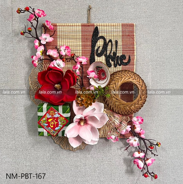 Mành tre bánh chưng hoa đào phụ kiện trang trí tiểu cảnh tết mẫu 166