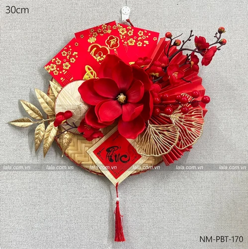 Mẹt tết 30cm bao lì xì đỏ liễn chữ phúc hoa đào đón xuân mẫu 170