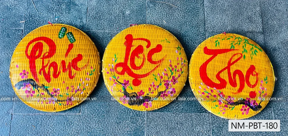 Combo 3 mẹt vàng câu chúc thư pháp Phúc Lộc Thọ trang trí tết mẫu 180