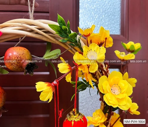 Vòng hoa mai vàng 35cm treo cửa đón vận may mắn trang trí tết năm mới mẫu 664