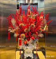 Chậu hoa đào đông đỏ để bàn trang trí tết đón vận tài lộc năm mới mẫu 865