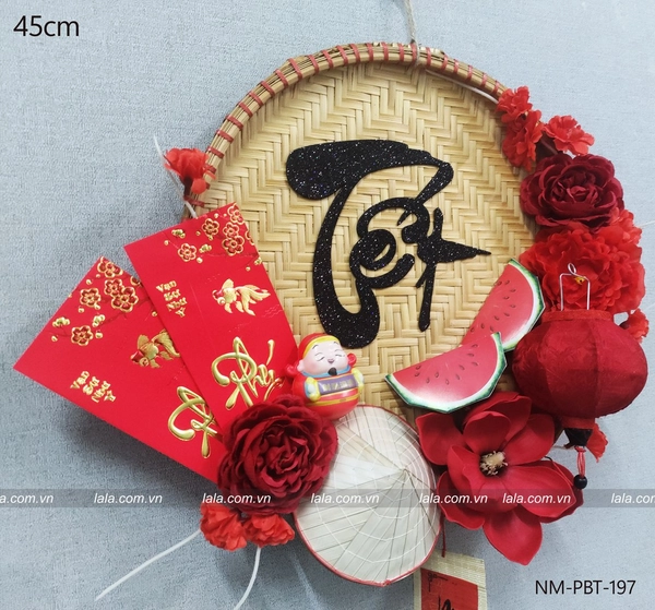 Mẹt tết 45cm bao lì xì tết sắc đỏ trang trí tết