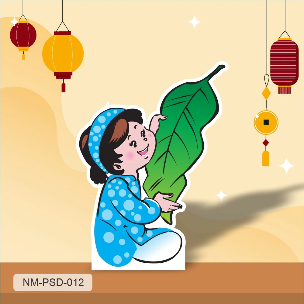 Standee Trang Trí Tết Bé Cầm Lá Chuối