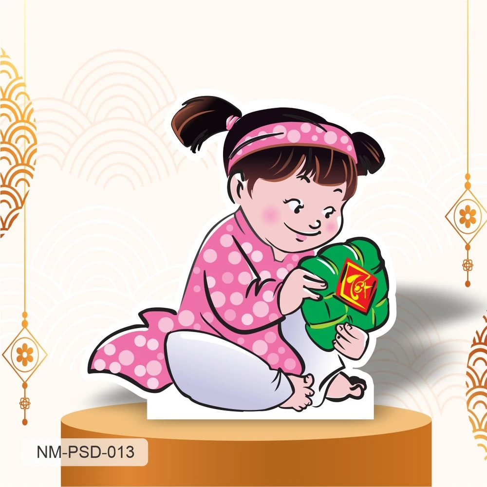 Standee Trang Trí Tết Bé Gói Bánh Chưng