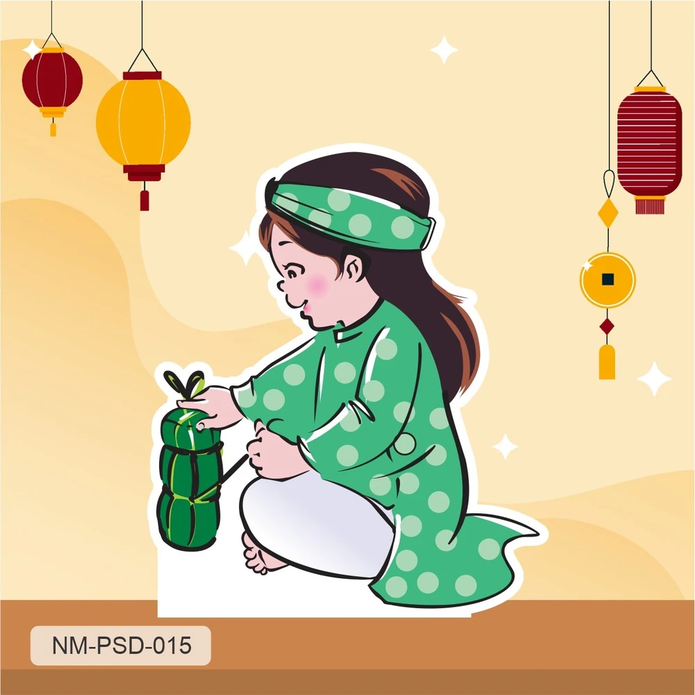 Standee Trang Trí Tết Bé Gói Bánh Tét