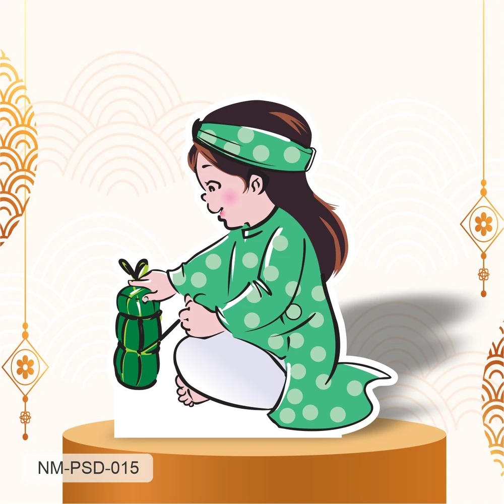 Standee Trang Trí Tết Bé Gói Bánh Tét