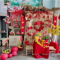 Tiểu Cảnh Mành Tre Kèm Bàn Ghế Trang Trí Tết Nguyên Đán Tài Lộc