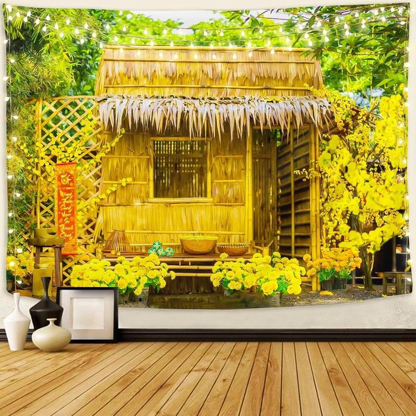 Tranh vải treo tường tết background chụp hình tết vải polyster cao cấp mẫu 051